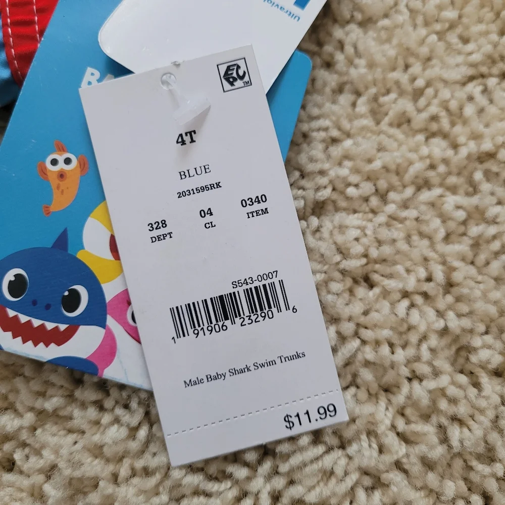 NWT Pinkfong Baby Shark Swim Trunks Boys 4T
